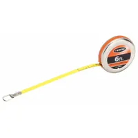 The KESON PD618N is a diameter-scale tape measure with a loop tip and silver finish. It features SAE/Diameter graduations with a 1/100 in scale, measuring in feet and inches. This tape is used for direct diameter measurement of round objects such as pipes, shafts, and cables by wrapping the tape around the circumference