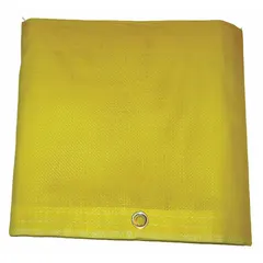 Standard-duty mesh tarp made of 5 mil vinyl with a yellow PVC-coated finish. Measures 29.42 ft long by 9.75 ft wide, weighing 10 oz/sq yd. Used for covering equipment, materials, or loads in industrial and construction settings, providing weather resistance and high visibility.