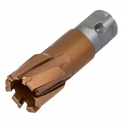This high-speed steel annular cutter is designed for general cutting applications in metal fabrication and structural steelwork. It features a 1 5/16 in cutter diameter and a maximum cutting depth of 1 3/8 in. The cutter includes a pilot pin for accurate hole placement and is suitable for use with magnetic drill presses.