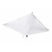 This leak diverter is constructed of gray PVC with polyester reinforcement and features strap mounting for under-ceiling installation. It measures 20 ft by 20 ft and is used to channel overhead drips away from equipment and work areas, helping protect floors and machinery from water damage