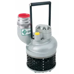 Hydraulic-operated dewatering pump with 2-inch FNPT discharge and 2-inch inlet. Aluminum base and housing with stainless steel impeller. Compatible with open or closed center hydraulic systems. Used for removing water from construction sites, mines, and flooded areas.