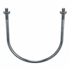 This steel U-bolt features a zinc-plated finish for corrosion resistance. Designed for 6-inch pipe, it has a 1/2"-13 thread size and an 8 3/8-inch inside height. Commonly used to secure pipes, conduit, or tubing to structural supports in industrial piping systems.