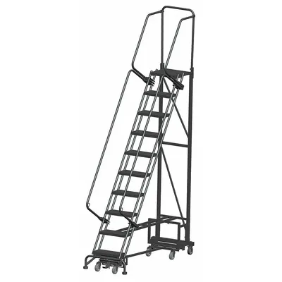 BALLYMORE Rolling Ladder: 6.7 ft Platform Ht, Unassembled, Steel, Wt-Actuated Step Lock - Steel Weight-Actuated Auto-Lock All-Direction Ladders