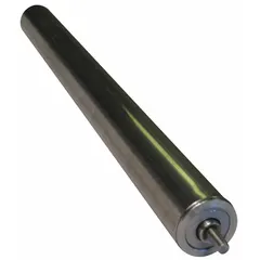 Stainless steel conveyor roller for light-duty material handling in washdown or corrosive environments. 18 ga gauge, 51 lb load capacity, fits 19 in between frame width.