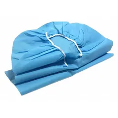 Disposable sheet made of blue polypropylene, measuring 90 inches in length and 36 inches in width. Designed for single-use hygienic coverage on full-size cots in industrial or facility settings.