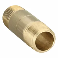 Brass pipe nipple with 1/2 in nominal pipe size, 2-1/2 in overall length, and male NPT threads on both ends. Rated for maximum operating pressure of 1,000 psi and maximum steam pressure of 1,000 psi. Suitable for connecting male threaded pipes in instrumentation, pneumatic, and low-pressure steam systems.