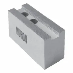 Square serrated lathe jaw made of aluminum, designed for use with a 12-inch chuck. Features a 2.5-inch height and M14 mounting bolt size. Suitable for gripping workpieces in machining operations such as turning and facing.
