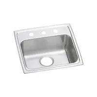 This one-bowl counter-mounted sink is designed for kitchen and bar installations where a compact drop-in unit is needed. It fits standard counter cutouts and is suitable for residential or light commercial food-prep and cleanup areas. The sink has an overall width of 19 inches, overall length of 19 1/2 inches, and a bowl depth of 4 inches. Color family is Silver/Gray