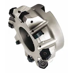 This indexable face mill features a 400 mm diameter, 6 insert stations, and a 150 mm arbor bore. It accepts HN09-class inserts for high-feed roughing and finishing operations on steel, stainless steel, and cast iron. Suitable for heavy machining in general engineering applications.