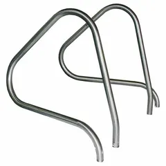 This pool grab bar is constructed from 316L stainless steel with an electropolished silver finish. It has a 1.5-inch diameter, 0.083-inch thickness, and features fixed legs. The bar measures 38 inches in height and 30 inches in width. It is commonly used as a safety handrail in swimming pools, spas, and accessible bathrooms to assist users entering or exiting the water.