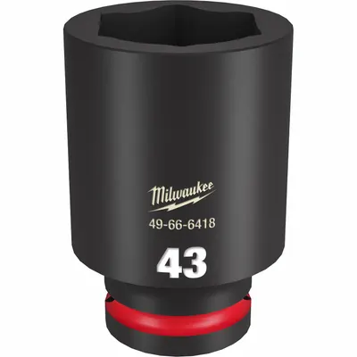 MILWAUKEE Deep Impact Socket: 3/4 in Drive Size, Metric, 43 mm Socket Size, 6-Point - 3/4" Drive Impact Sockets