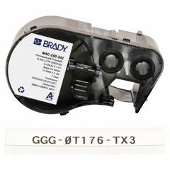 Polyolefin heat-shrinkable sleeve label in white matte finish, sized for 8 AWG to 16 AWG wire gauge. Designed for use with BMP51 printer series to produce durable wire and cable identification markings.