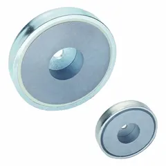 This ELESA cup magnet features a neodymium core housed in a steel cup that concentrates the magnetic field for secure attachment to ferrous surfaces. With a 25 mm outside diameter, 7 mm thickness, and maximum pull force of 35.8 lbf, it is suited for holding, positioning, and lifting ferrous parts in jigs, fixtures, and material handling applications.