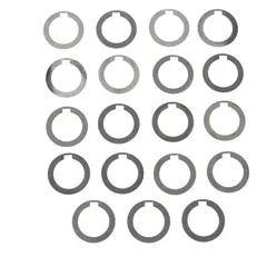 This steel arbor spacer assortment includes spacers with a 1.25 in inside diameter, 1.75 in outside diameter, and 5/16 in keyway width. Thickness tolerance is +/-10%, inside diameter tolerance is +0.011/-0.000 in, and outside diameter tolerance is +/-0.002 in. Used in machining and assembly to precisely space components on shafts, ensuring accurate alignment and reducing vibration in industrial equipment.