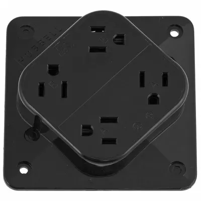 HUBBELL Receptacle: Quad, 5-15, Black, 125V AC, 15 A, 2 Pole / 3 Wire (MPN HBL415BK) - General Purpose Receptacles