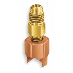 Copper braze-type saddle piercing valves for accessing refrigerant lines in HVAC/R systems. Designed for 7/8 in copper tube, requiring brazed installation. Pack of 2.