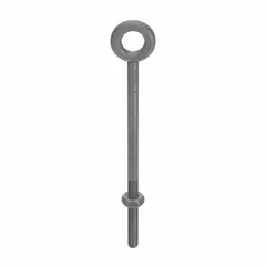 Steel, galvanized machinery eye bolt without shoulder. Thread size 3/8"-16, thread length 4 in. Includes nut. Used for lifting, rigging, and tie-down applications requiring a threaded anchor point.