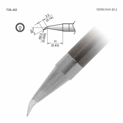 HAKKO T39-J02 Soldering Tip, Bent Conical, 0.2 mm Width, 14.5 mm Length - T39 Series Soldering Tips