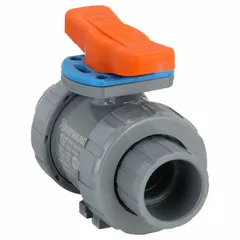 Manual two-way CPVC ball valve with straight full-port ball design for unrestricted flow. Equipped with a locking tee handle for secure on/off control. Suitable for corrosive fluid handling and industrial piping systems requiring reliable shut-off.