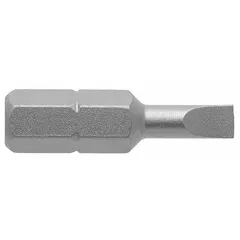 Slotted-head insert bit with imperial 3F-4R industry size and 1-inch overall length. Features a hex drive and standard bit style. Suitable for driving slotted screws in assembly, maintenance, and repair tasks.