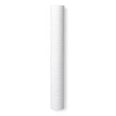 Solid water filter cartridge with polypropylene filter media. Rated for 30 gpm flow rate and 25 micron particle removal. Overall height of 30 inches. Suitable for industrial water filtration applications such as process water, cooling systems, and pre-filtration.