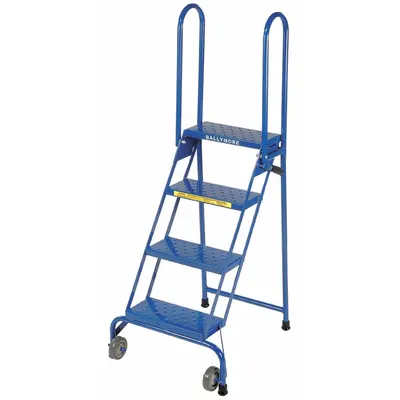 BALLYMORE Rolling Ladder: 3.2 ft Platform Ht, Assembled, No Locking Mechanism, Steel - Steel Folding Ladders