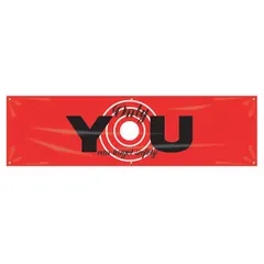 Indoor/outdoor safety banner made of poly sheeting, printed on one side. Nominal sign size is 28 in x 96 in. Suitable for promoting safety awareness in industrial facilities, construction sites, or warehouses.
