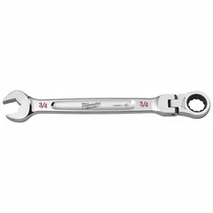 This 3/4 in SAE 12-point ratcheting combination wrench is constructed of chrome vanadium steel with a chrome finish. It has an overall length of 1 5/8 in and is designed for tightening and loosening fasteners in maintenance, assembly, and repair applications. The ratcheting mechanism enables faster operation without repositioning the tool on the fastener.