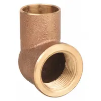Cast copper sweat fitting elbow with 1/2 in CTS cup end and 1/2 in FNPT threaded end. Drop-ear design allows secure mounting to walls or studs. Used to connect copper tubing to threaded pipe at a 90-degree angle in plumbing systems
