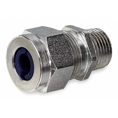 HUBBELL WIRING DEVICE-KELLEMS Liquid Tight Cord Connector: Steel, 3/8 in MNPT, 0.25 in to 0.31 in, Silver - Straight Metallic Cable Grips