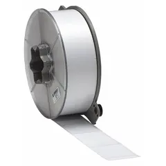 Rectangular flag precut labels for wire and cable identification. Made of white gloss polyester, 2 in x 3 in, designed for wire diameters of 0.5 in to 0.6 in. Compatible with A5500 printer series; requires SSR6002 ribbon for printing.
