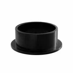 This flanged sleeve bearing is made from low-friction PEEK plastic, providing self-lubrication and chemical resistance. It has a 1-inch bore, 1 1/8-inch outer diameter, and 1/2-inch overall length. Suitable for supporting rotating shafts in industrial machinery such as pumps, conveyors, and packaging equipment. Sold in a pack of 3, black color.
