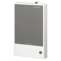 Push-button thermostat for electric floor heating systems. Operates at 120/240V AC with a control range of 41° to 104°F. Includes a 10 ft floor temperature sensor for accurate floor-level temperature monitoring. Suitable for residential and light commercial radiant heating applications