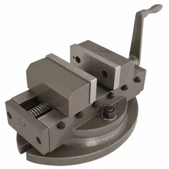 This self-centering milling machine vise features a 4 in maximum jaw opening and 1-1/2 in throat depth with smooth jaw faces. It is designed for precision clamping of workpieces in milling, drilling, and grinding operations, providing repeatable centering accuracy for metalworking applications.