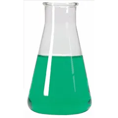Conical glass flask with 125 mL capacity, colorless body, and Type I USP borosilicate glass. Compatible with stopper size 6. Used for mixing, heating, and storing liquids in laboratory settings.