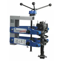 Manual strut spring compressor for compressing coil springs during strut assembly service or replacement. Includes large pads for stable contact and reduced slippage. Suitable for automotive suspension work