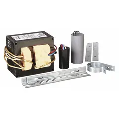 This high-pressure sodium ballast kit regulates power for 400 W lamps with ANSI code M169/S51. It features pulse start ignition and includes a capacitor for stable 480V AC operation. Suitable for industrial and commercial lighting fixtures such as warehouses and outdoor area lights.