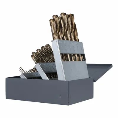 CLE-LINE Jobber Length Drill Bit Set: 25 Pc, 1 mm to 13 mm by 0.5 mm - Cobalt Jobber-Length Drill Bit Sets