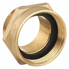 This brass rigid adapter connects NH (fire hose) threads to NPT (national pipe) threads in a straight configuration. The hex cast body allows for secure wrench tightening. Used at hydrants, standpipes, or hose connections where a leak-resistant transition is needed.