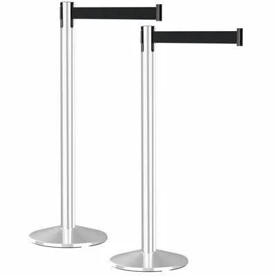RETRACTA-BELT Belt Barrier System: 40 in Post Ht, 10 ft Belt Lg, Black, 2 No. of Posts - Retractable Belt Barrier Systems
