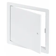 This latching access door is constructed from 16-gauge steel with a powder-coated finish. It features a piano hinge and exposed flange for wall mounting. Typical applications include providing secure service access to mechanical, electrical, or plumbing systems in industrial and commercial buildings.
