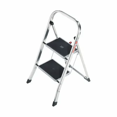 HAILO 4392-281 Folding Step Stool, 2 Steps, Aluminum, Silver, 330 lb Capacity - Folding Step Stools
