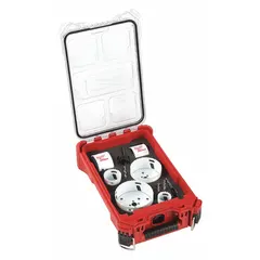 This 10-piece hole saw kit features bi-metal construction with 3.5 teeth per inch and a maximum cutting depth of 1 5/8 inches. Suitable for cutting through wood, metal, and plastic in electrical, plumbing, and HVAC installations.