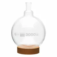 This 3 L round boiling flask is made of colorless USP Type I borosilicate glass. It is compatible with a 24/40 stopper size. Used for heating and boiling liquids in laboratory distillation, reflux, and synthesis applications