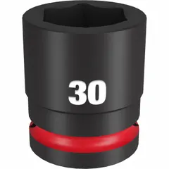 This 3/4" drive impact socket features a 30 mm metric, 6-point design for use with impact tools. The black phosphate finish provides corrosion resistance. Suitable for heavy-duty fastening and loosening of metric nuts and bolts in industrial, construction, and automotive settings.