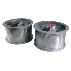 Cable drum set consisting of one pair of drums for material handling applications. Designed for use with systems having a maximum door height of 32 ft 1 in. Used to manage and guide cables on garage doors or similar lifting equipment, ensuring proper cable alignment and tension during operation.