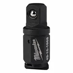 This MILWAUKEE impact socket adapter features a black oxide finish and square drive configuration with 3/8" input and output sizes. It is designed for use with impact wrenches to connect standard 3/8" square-drive sockets, suitable for fastening tasks in automotive, construction, and industrial assembly.