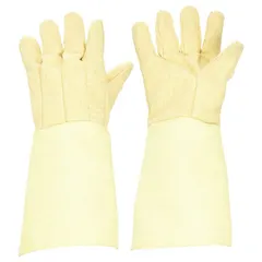 Uncoated knit gloves made from yellow cotton, rated for continuous exposure up to 660°F. Suitable for industrial handling tasks requiring basic thermal protection, such as light heat exposure in manufacturing or material handling environments. Sold as a single pair.
