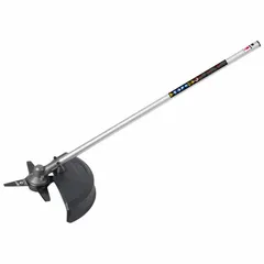 This brush cutter attachment is designed for clearing heavy weeds, thick grass, and light brush. It features a 9-inch diameter cutting swath and an overall length of 40-5/8 inches. Suitable for use with compatible Milwaukee power heads for landscaping and grounds maintenance.
