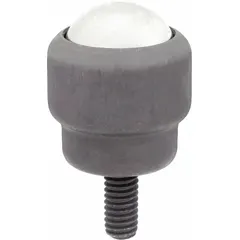 Threaded-stud mount ball transfer with 1 in ball diameter and 150 lb load capacity. Projection is 1/4 in. Used in material handling systems to enable low-friction omnidirectional movement of loads at transfer stations, workstations, and packaging lines.